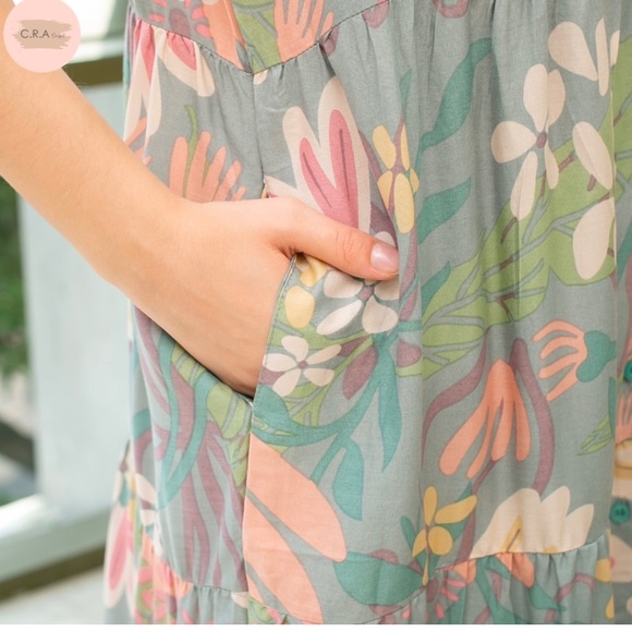 Button Front Dress , Simple Dress with Pocket, Floral Summer dress - Picture 6 of 10